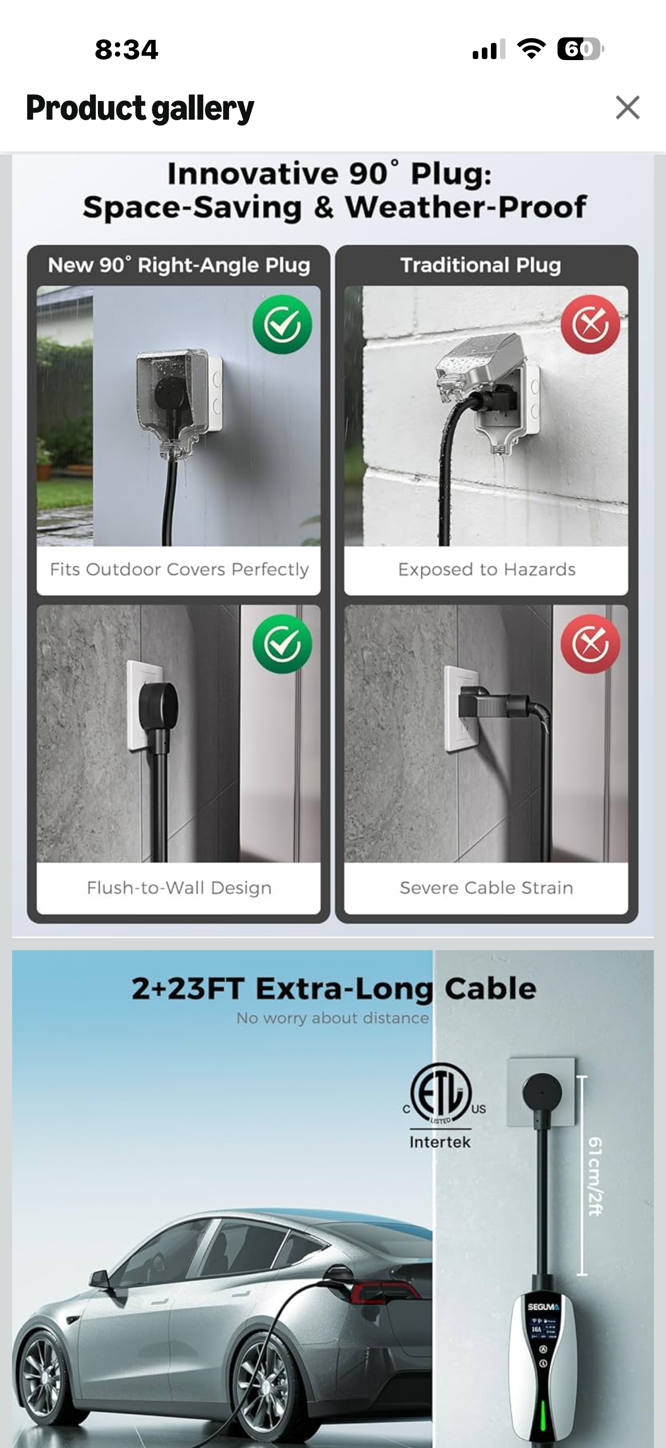 SEGUMA NACS Charger for Tesla with APP, ETL Certified Level 1/2 Tesla Charger, 6-16A, Dual Voltage 120V NEMA 5-15 Plug & 240V 6-20 Adapter, 25FT Cable, IP66, Portable Home Electric EV Charging Station

Dual Voltage Level 1 & Level 2 Tesla Charger】This tes
