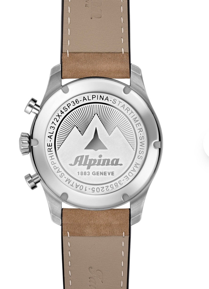 Pilot Quartz Chronograph Big Date
SKU: AL-372GR4S26 ALPINA MENS

With box and tag 

This Startimer Pilot Quartz Chronograph Big Date comes in a 41mm case with a calf leather strap and a quartz movement. The watch offers hours, minutes, seconds, big date a
