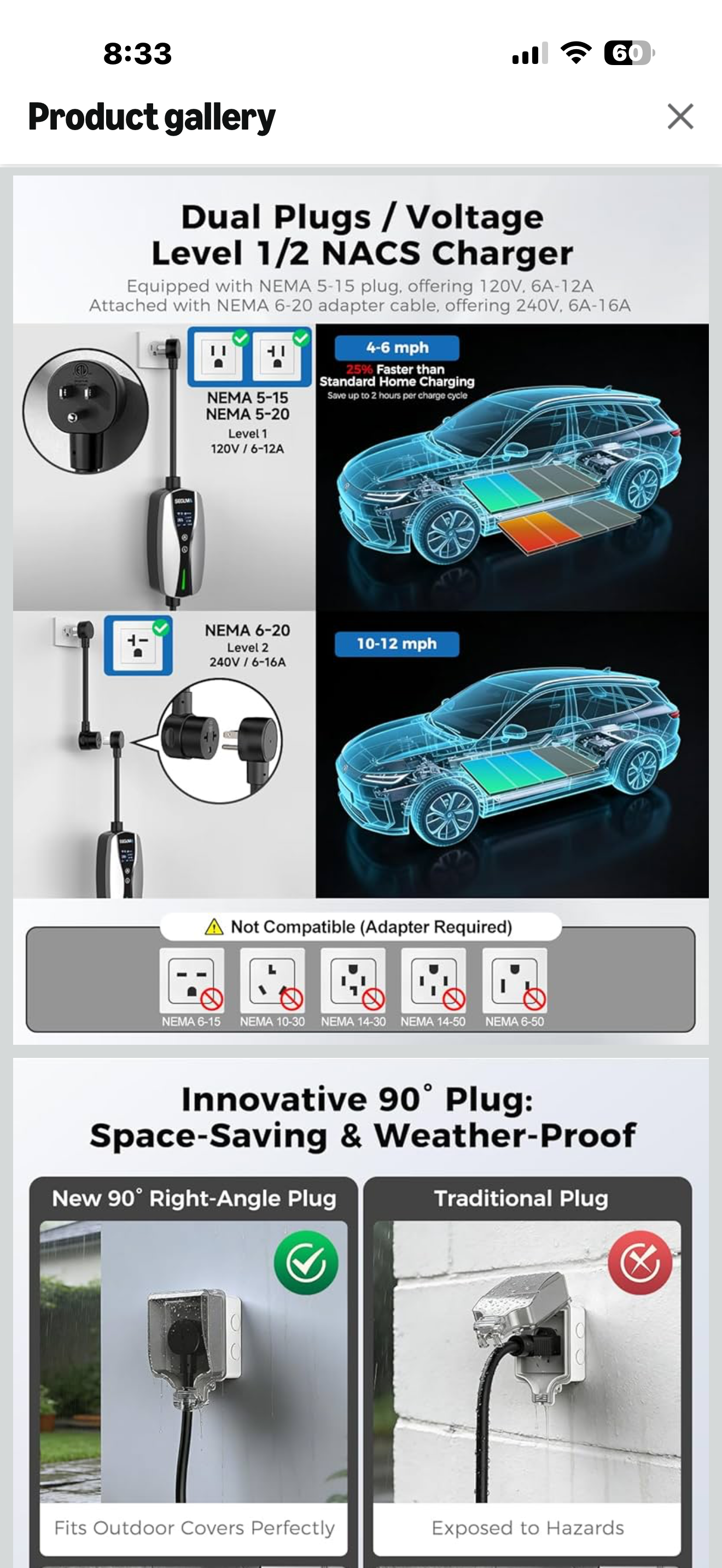 SEGUMA NACS Charger for Tesla with APP, ETL Certified Level 1/2 Tesla Charger, 6-16A, Dual Voltage 120V NEMA 5-15 Plug & 240V 6-20 Adapter, 25FT Cable, IP66, Portable Home Electric EV Charging Station

Dual Voltage Level 1 & Level 2 Tesla Charger】This tes