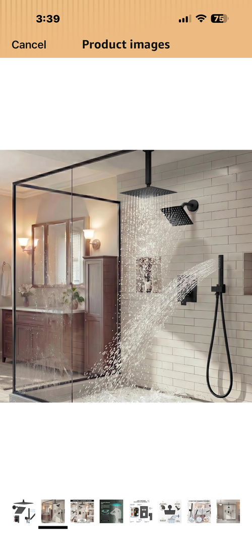 10 Inch Shower Faucet with Push Button Diverter Shower System, 2 in 1 Spray Handheld Showerhead, Ceiling Mount 10 Inch Shower Head with 6 Inch Wall Mount Shower Head Matte Black

Brand Hoimpro
Color Matte Black
Material Brass
Finish Type Painted
Number of