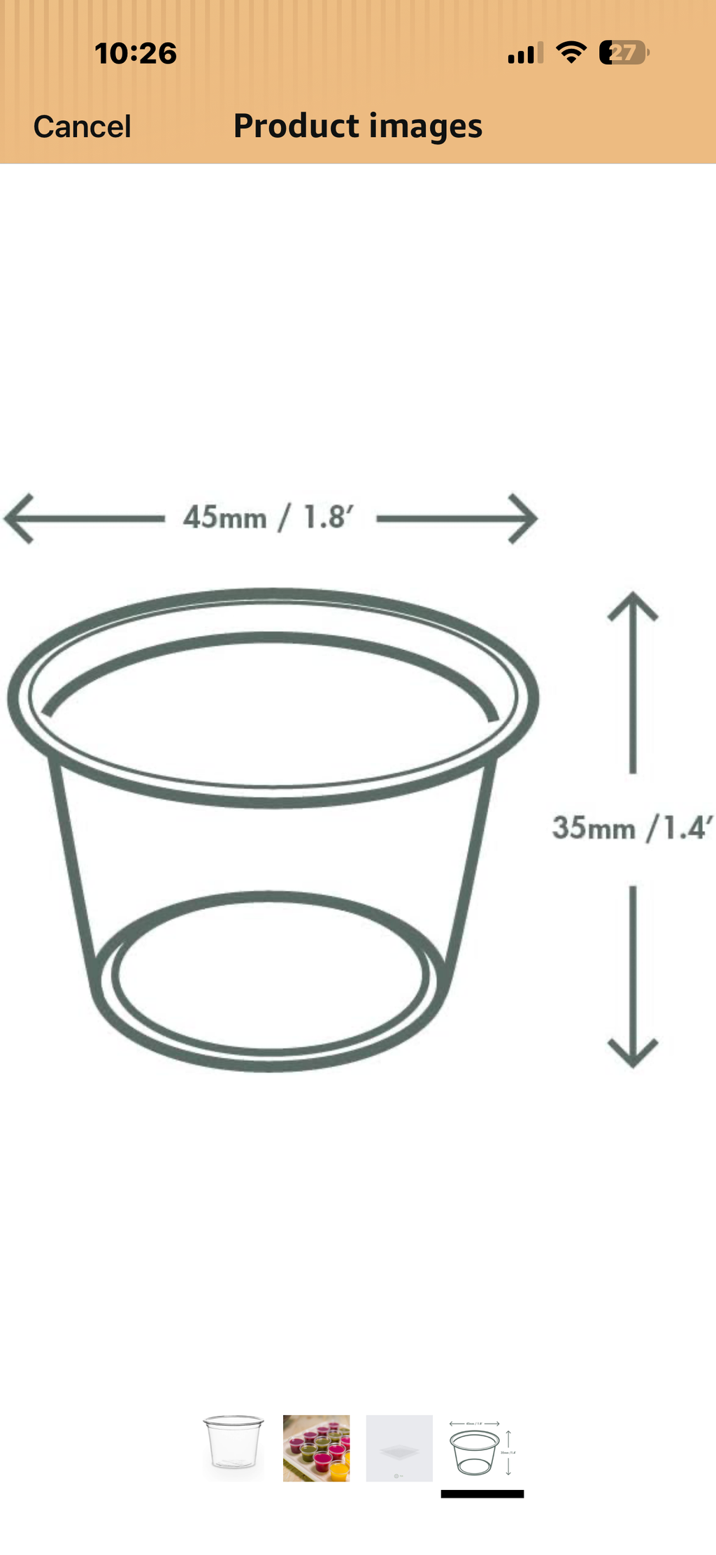 Vegware Compostable Clear PLA Plastic 1oz Deli Containers, Case of 5000, Small Portion, Condiment Sauce Cup, Renewable Plant-Based Sample Cups, Lid Available, Disposable

Size: 1oz

Capacity	1 ounces
Item Dimensions L x W x H	1"L x 1"W x 1"H
Package Quant