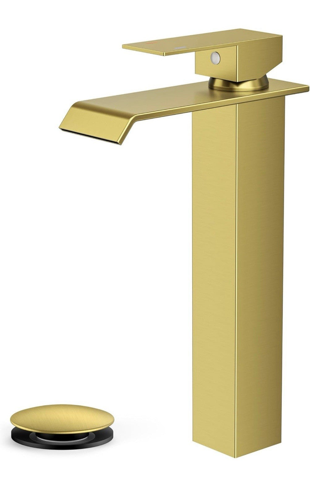 FORIOUS Vessel Bathroom Sink Faucets 1 Hole Brushed Gold, Tall Waterfall