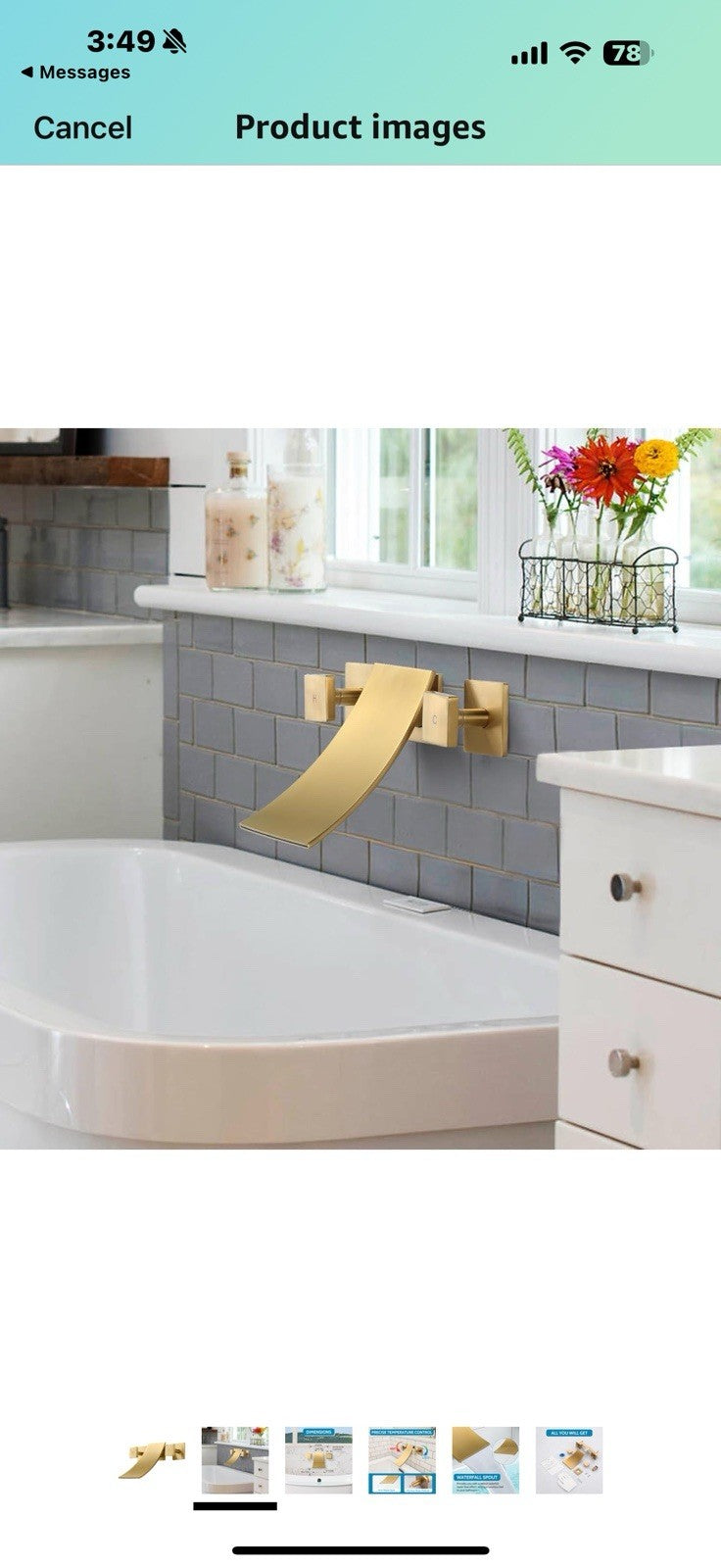 Wall Mount Waterfall Tub Filler, High Flow Bath Tub Faucet 3 Holes Bathroom 