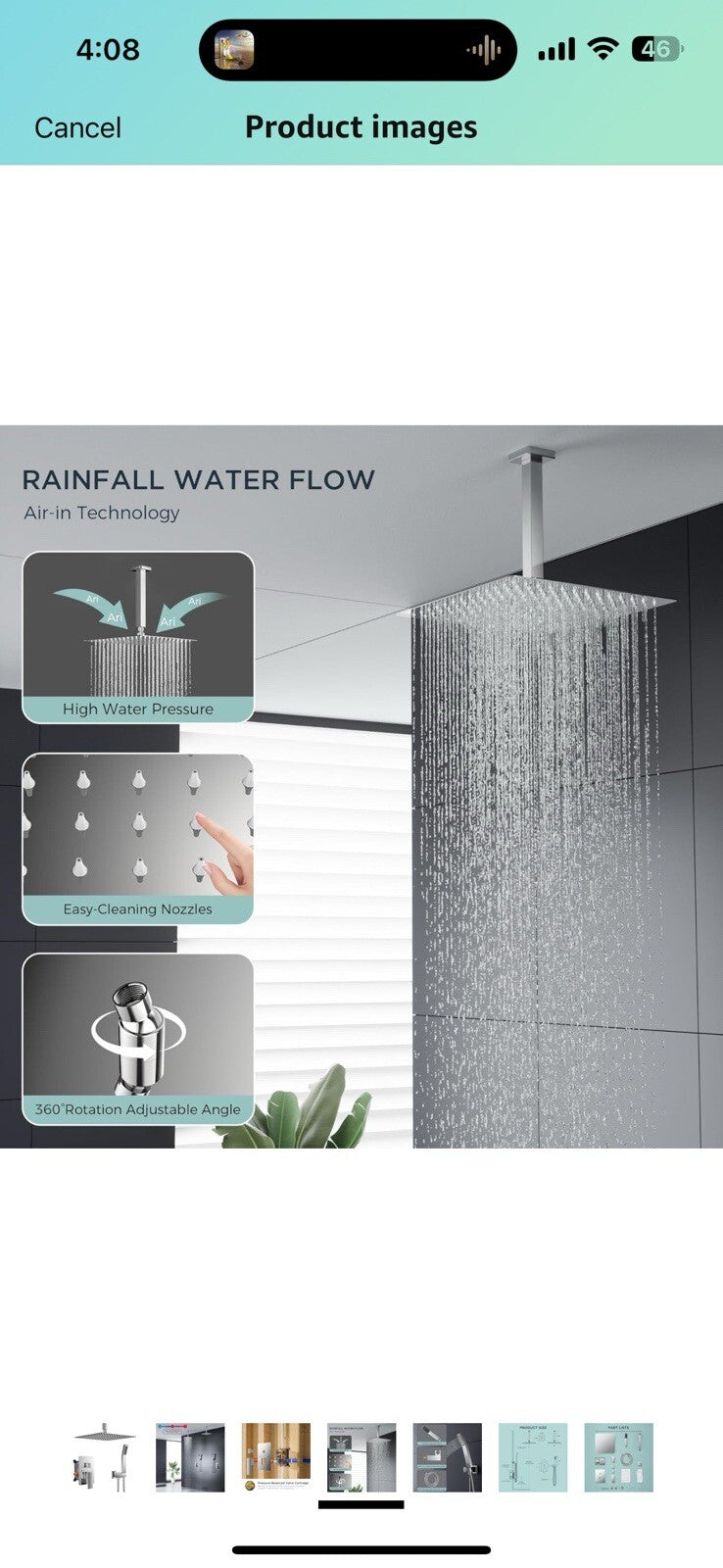 FORIOUS 12 in Rainfall Shower System - Ceiling Mount,Chrome Rain Shower