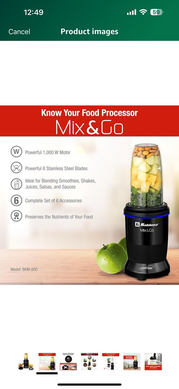 Koblenz Mix&Go Portable Blender, Personal Size Blender for Shakes and Smoothies 
