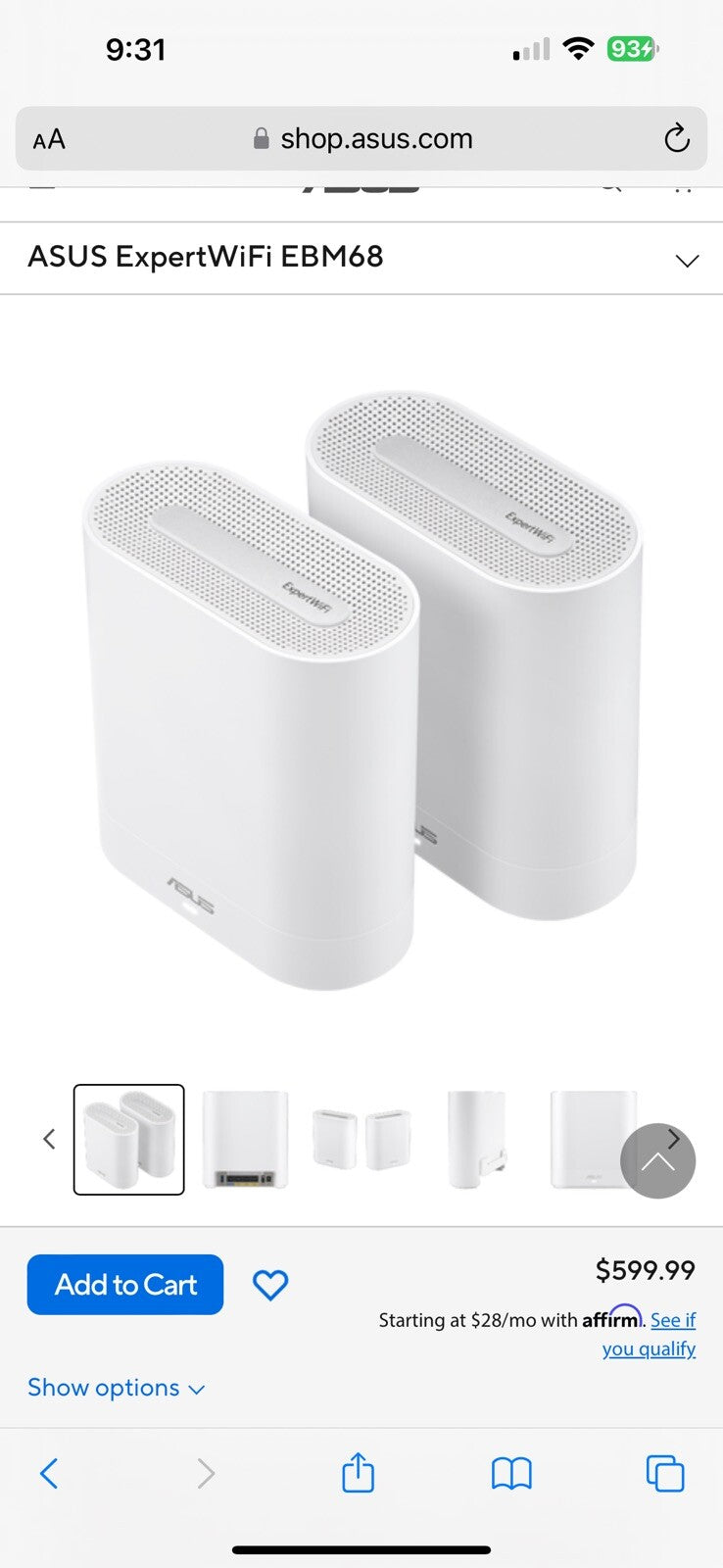 ASUS ExpertWiFi EBM68 AX7800 Tri-Band Business WiFi 6 System (2 Pack) 