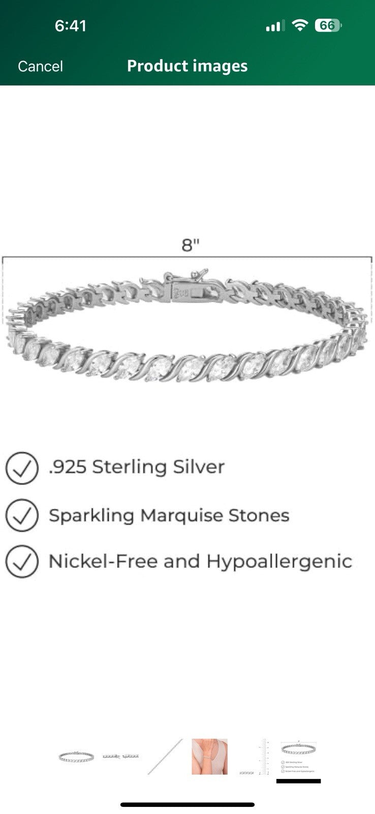 Amazon Essentials Cubic Zirconia Wave Tennis Plated Sterling Silver Bracelet 8”