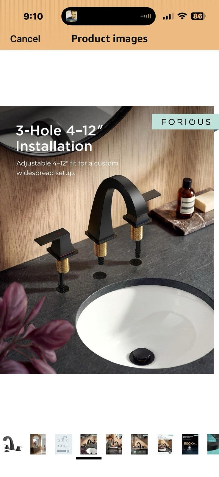 FORIOUS Bathroom Sink Faucet 3 Hole, Matte Black Bathroom Faucets