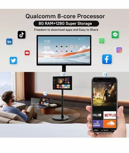 1080P 27-Inch Portable TV Touchscreen Monitor,Qualcomm 8-core CPU,8G RAM