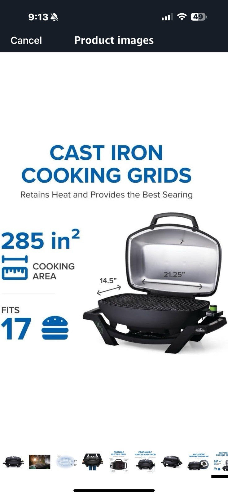 Napoleon TravelQ PRO285E Portable Electric Grill, Black, Tailgating, Camping