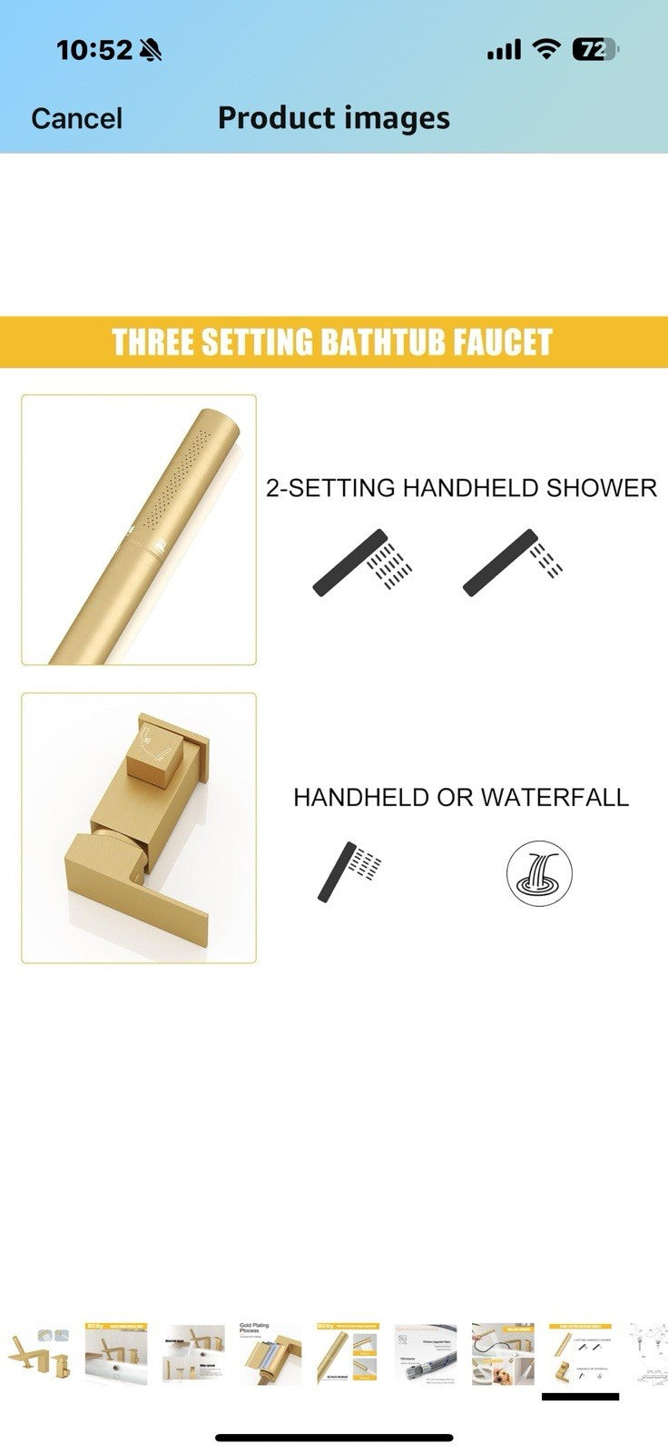 BESy Brass Waterfall Roman Bath Tub Faucets with Sprayer, Deck Mount
