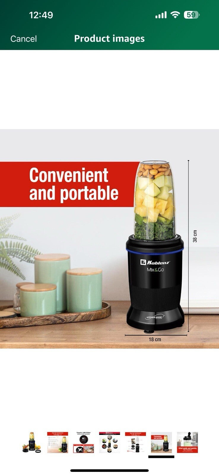 Koblenz Mix&Go Portable Blender, Personal Size Blender for Shakes and Smoothies 