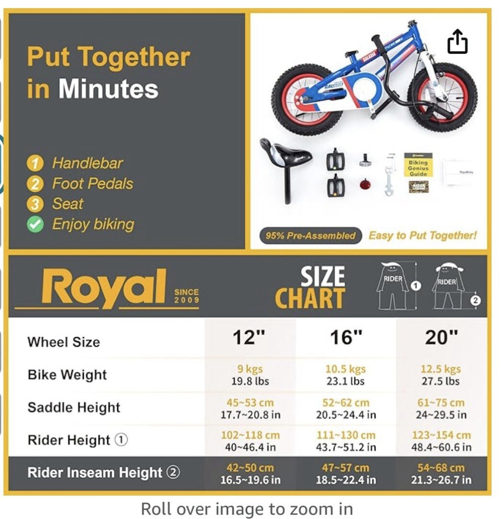 Royalbaby Kids Bike Toddlers 12 Inch 