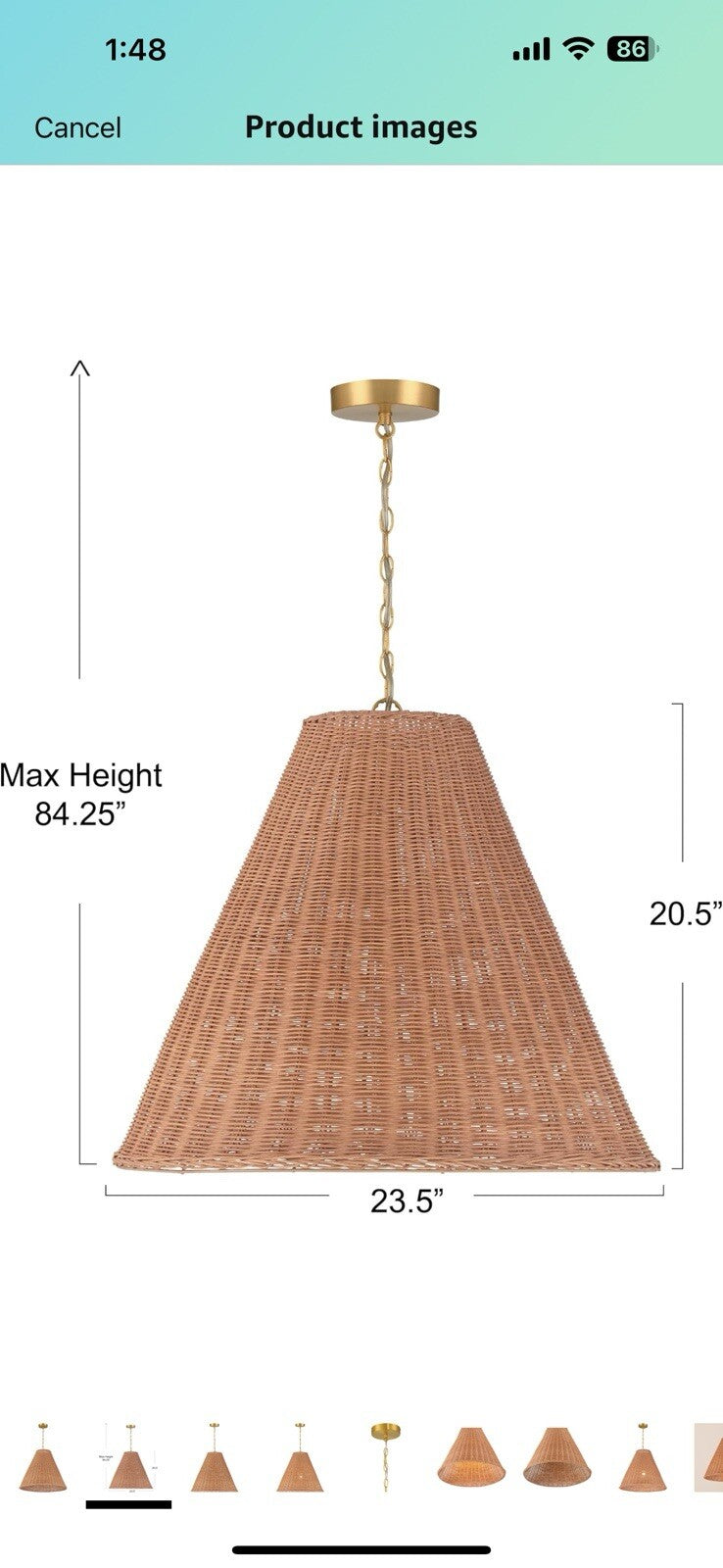 Creative Co-Op Rattan Taper Pendant Light, Natural