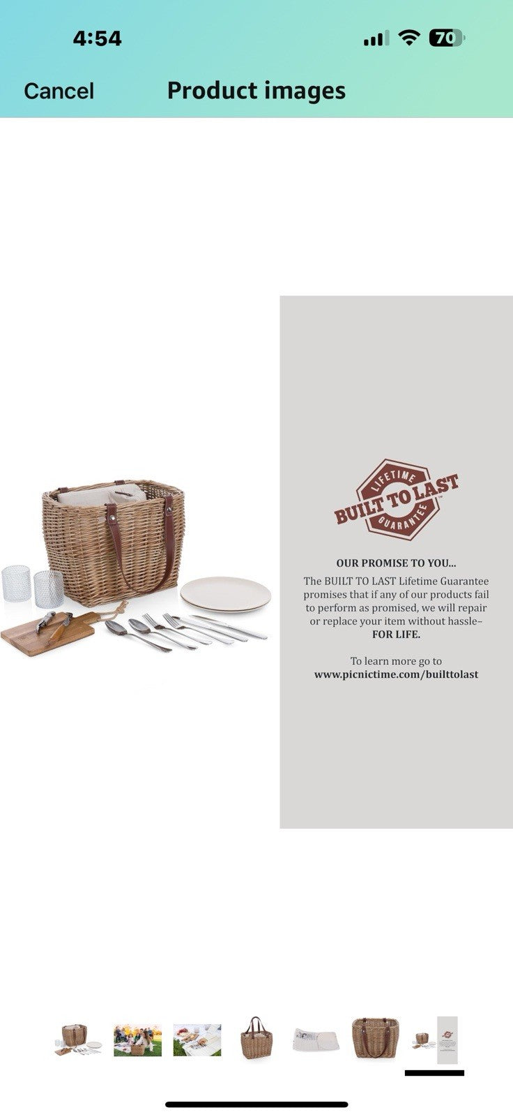 PICNIC TIME Terrabella Handwoven Picnic Basket, Earth Friendly Basket, 