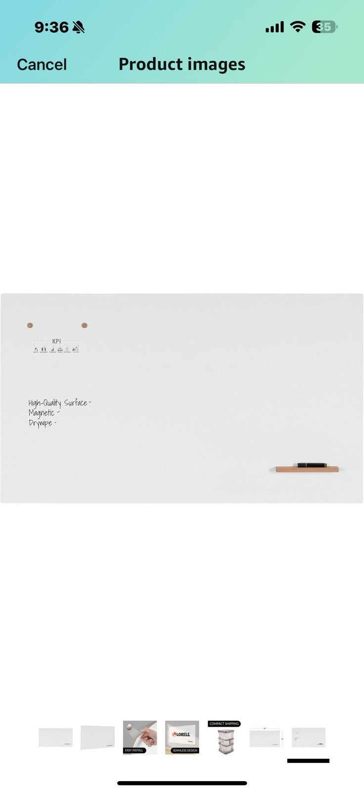 Lorell Loop Magnetic Frameless Whiteboard with Marker Tray, 60" x 36",