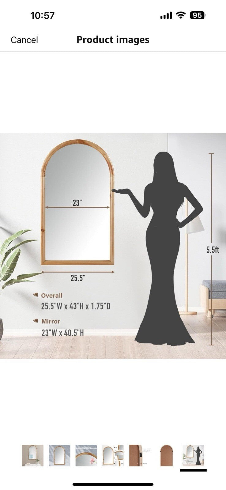 INK+IVY Arch Wall Mirror Wooden Frame, Round Top Wood Framed Entryway  25 “43”