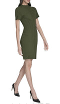 Eliza J Womens Short Sleeve Mock Neck Pinktuck Sheath Sweater Dress Size M