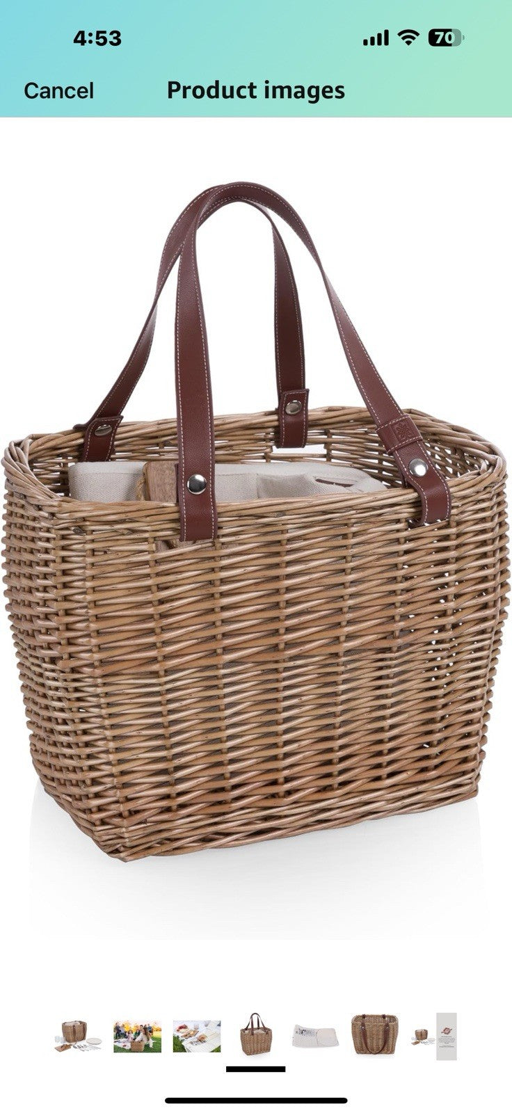 PICNIC TIME Terrabella Handwoven Picnic Basket, Earth Friendly Basket, 