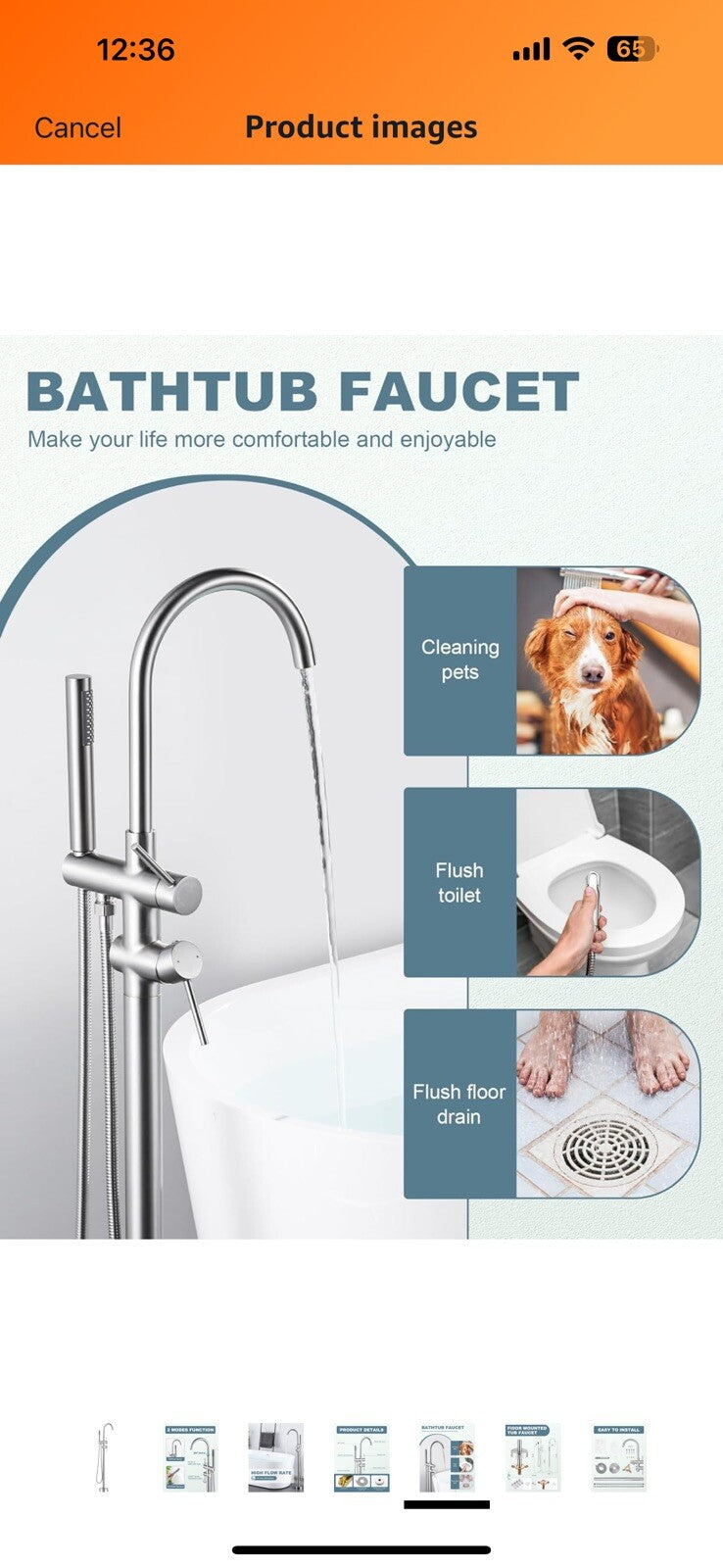 Freestanding Bathtub Faucet Brushed Nickel, Floor Mount Tub Filler, High 