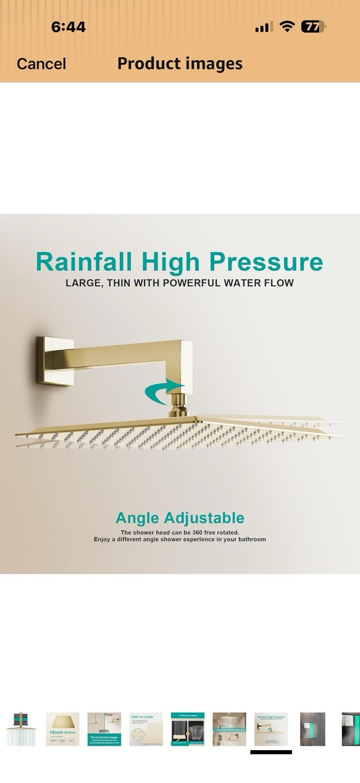 Square Rain Shower Head, High Flow Stainless Steel,Work with any decorative
