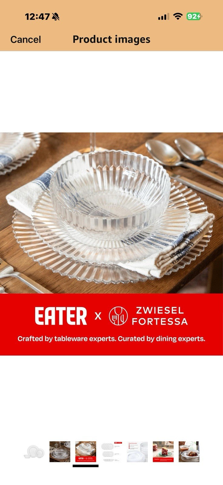 Eater x Zwiesel Fortessa Seraphina Glass, 12 Piece Dinnerware Set (Service for 4