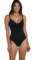 La Blanca Womens Island Goddess V Neck Shirred Front One Piece Swimsuit Size 8