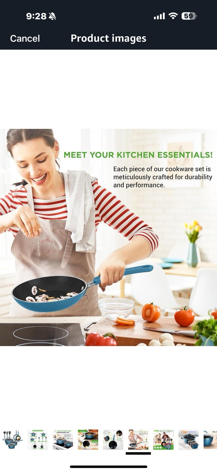 NutriChef 11 Pc Ceramic Cookware Set - Excilon Blue Diamond, Nonstick,