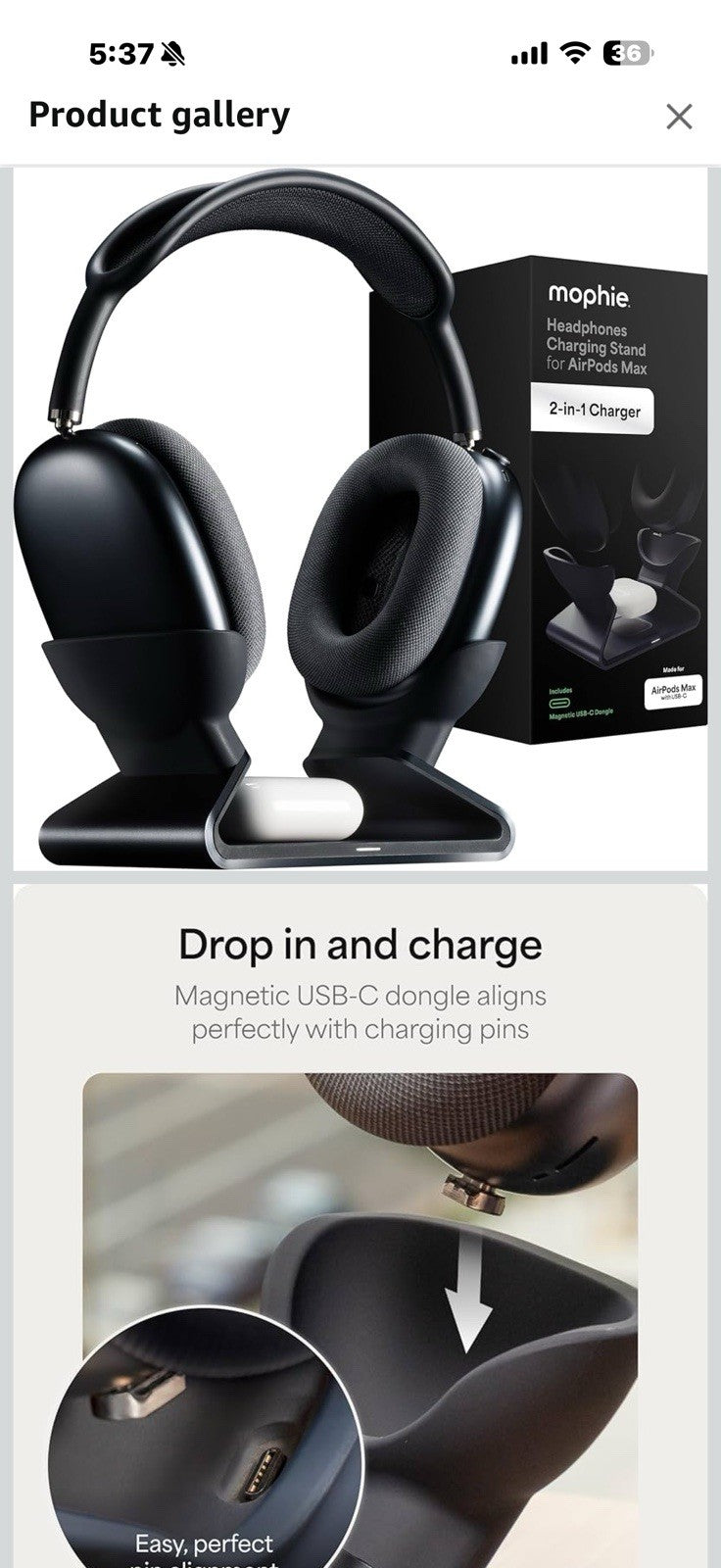 Mophie Max Dual Charging Stand for AirPods Max Headphones – Auto Sleep