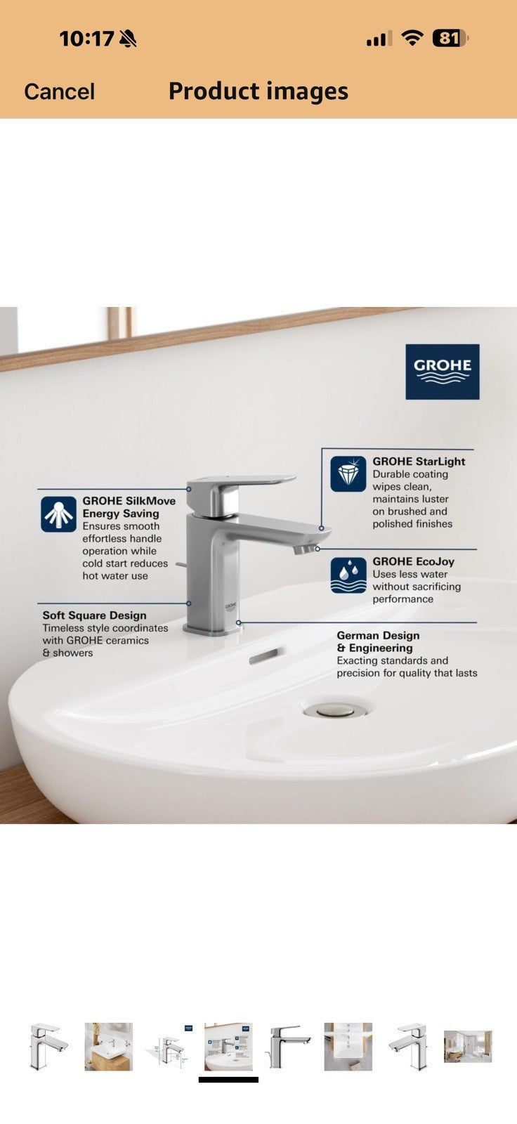 Grohe 1053490000 Cubeo Single Hole Single Handle S-Size Bathroom 