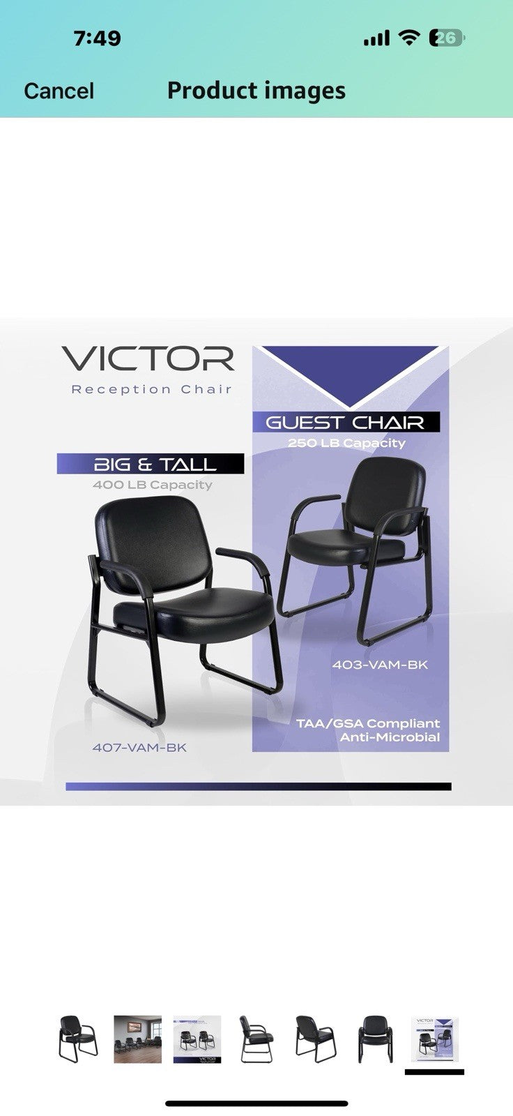 Romig Victor Guest and Reception Chair with Arms, Vinyl - Black