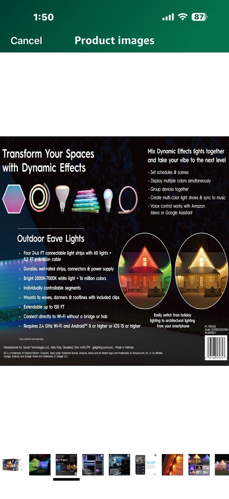 Cync Dynamic Effects Outdoor Smart Eave Lights 100ft
