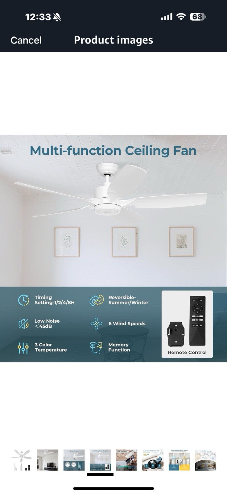 ZAFRO 52" Downrod Mount Ceiling Fan with Light & Remote – 6-Speed 