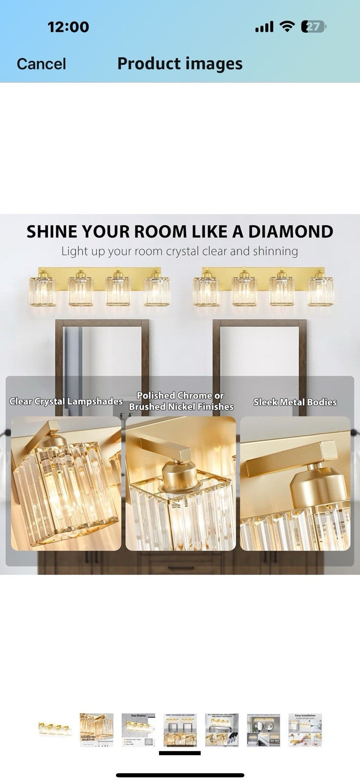 Bathroom Vanity Light Fixtures Over Mirror - Makeup Lighting Pure Gold -