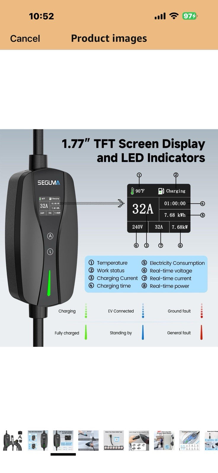 Level 2 EV Charger for Tesla, 32Amp 240V 7.68kW NACS EV Chargers