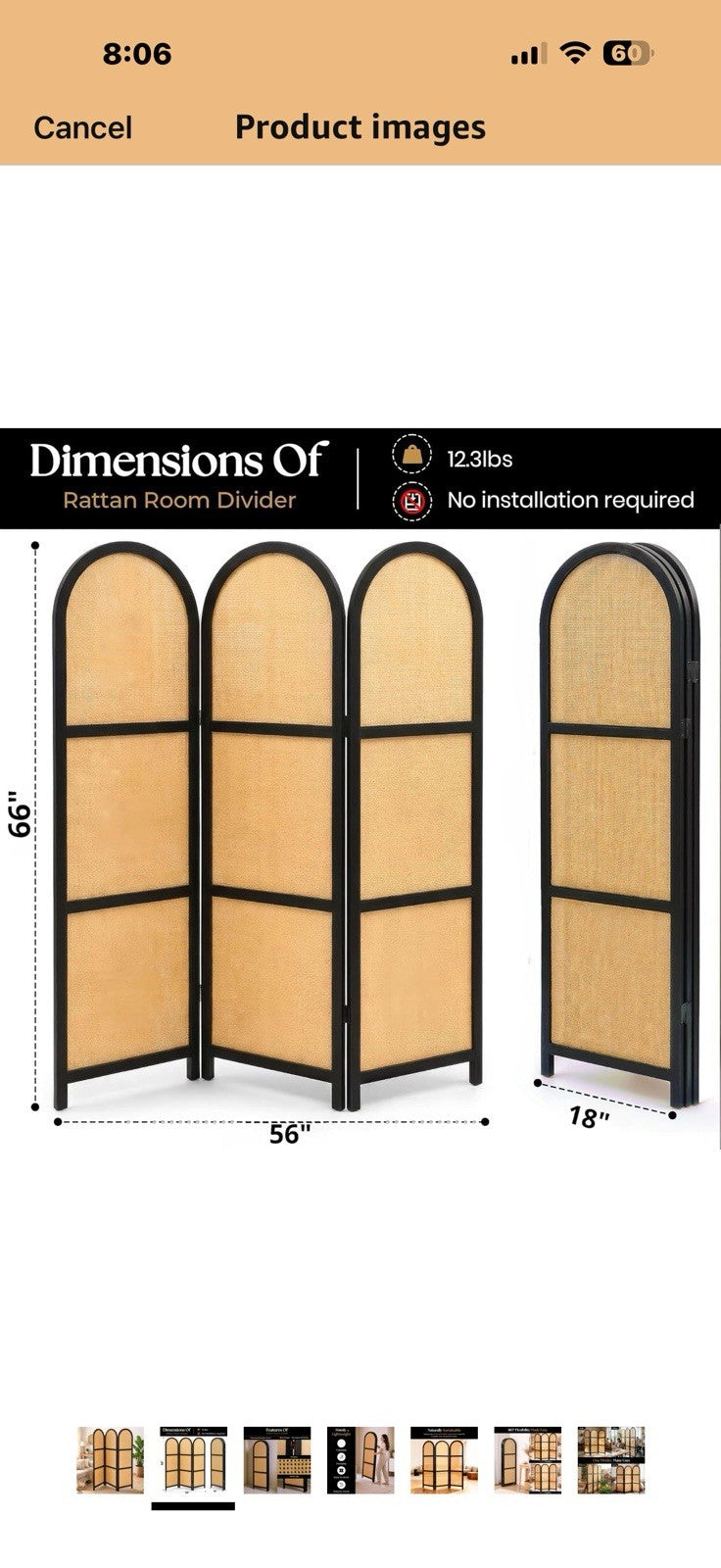 ELK & ELDER 3-Panel Room Divider | Folding Privacy Screen with Arched