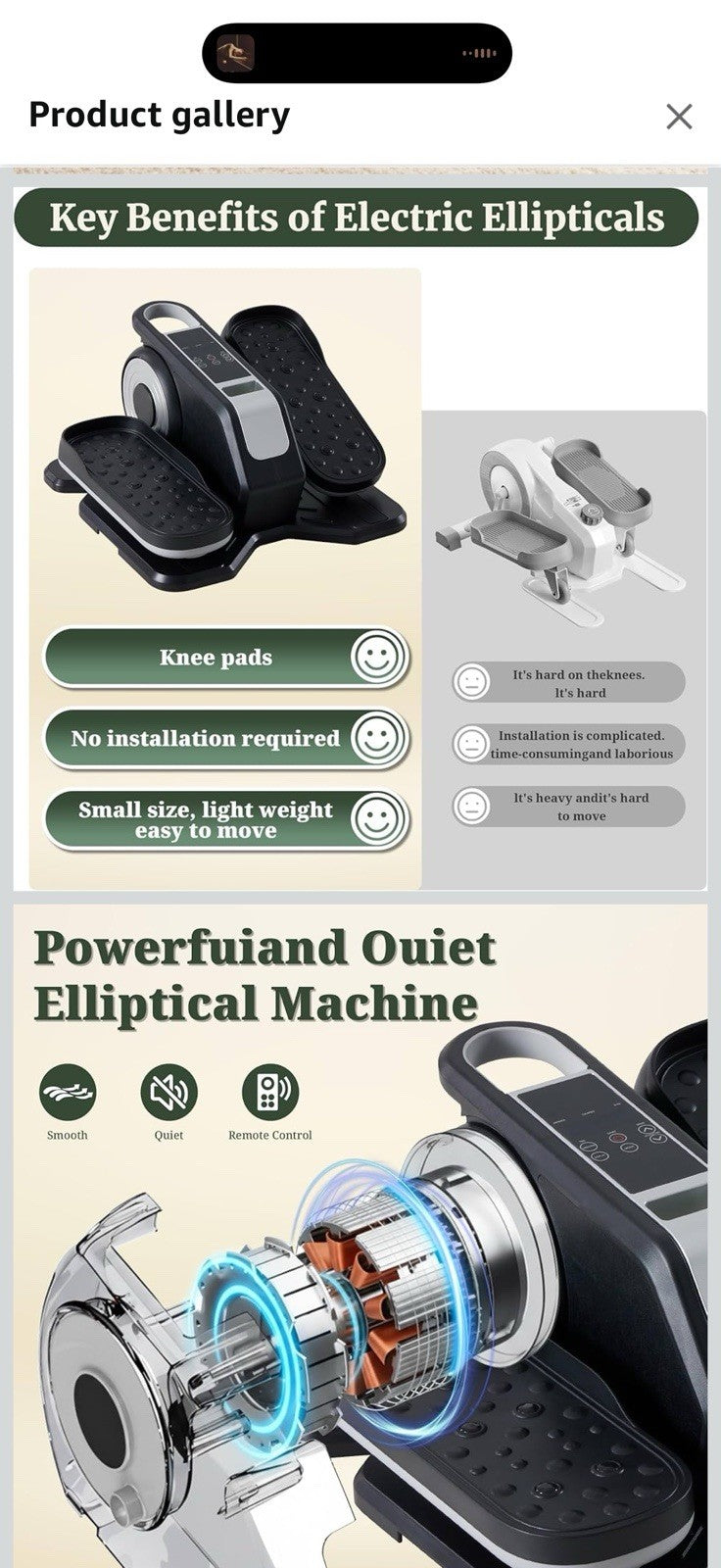 Under Desk Elliptical Machine, Portable Seated Pedal Exerciser with Remote 