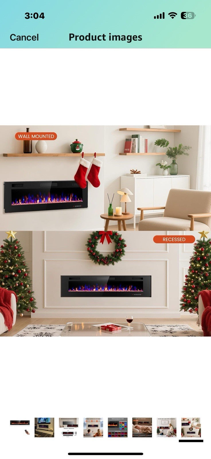 Electric Fireplace 68 inch, Recessed and Wall Mounted Electric Fireplace 