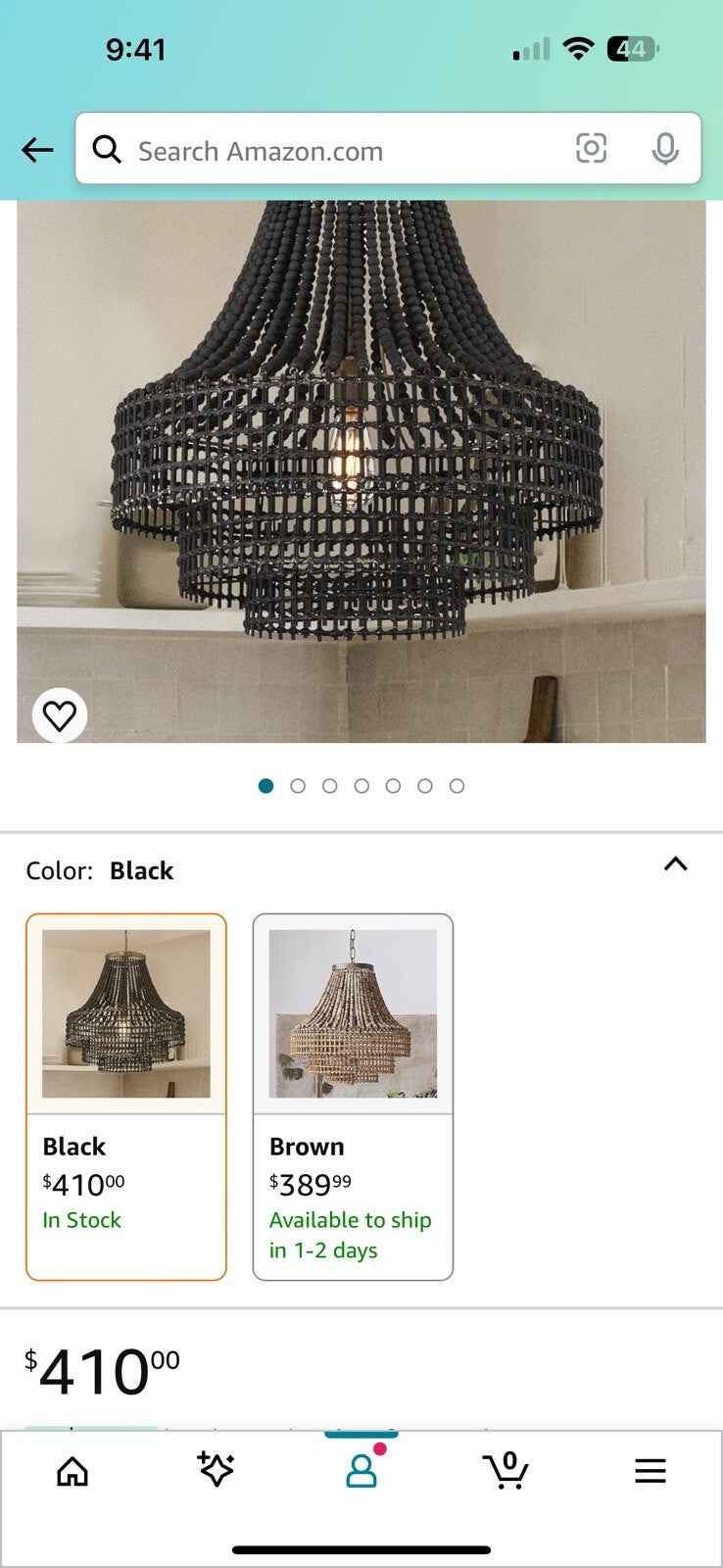 Creative Co-Op Metal, Rattan, and Wood Bead Chandelier in Timeless Black