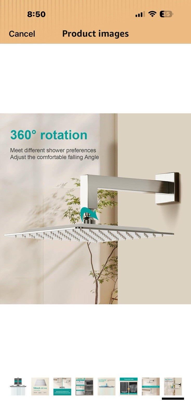Square Rain Shower Head, High Flow Stainless Steel,Work with any decorative