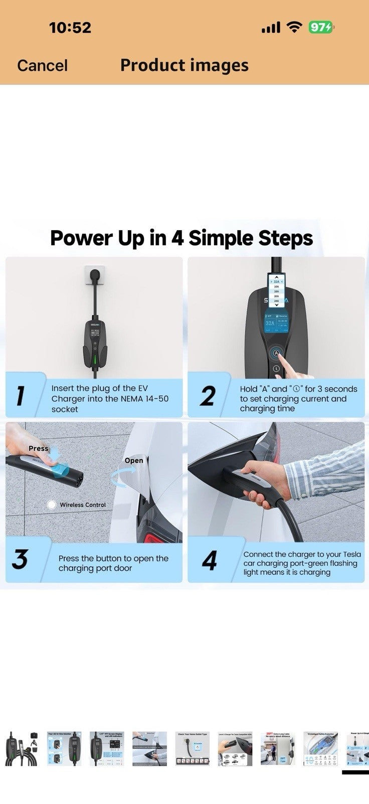 Level 2 EV Charger for Tesla, 32Amp 240V 7.68kW NACS EV Chargers