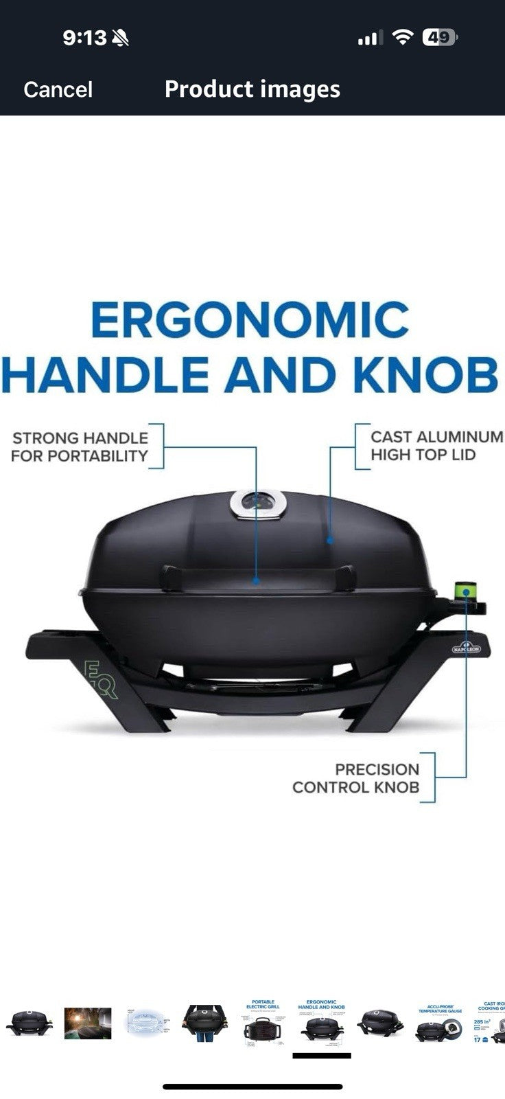 Napoleon TravelQ PRO285E Portable Electric Grill, Black, Tailgating, Camping