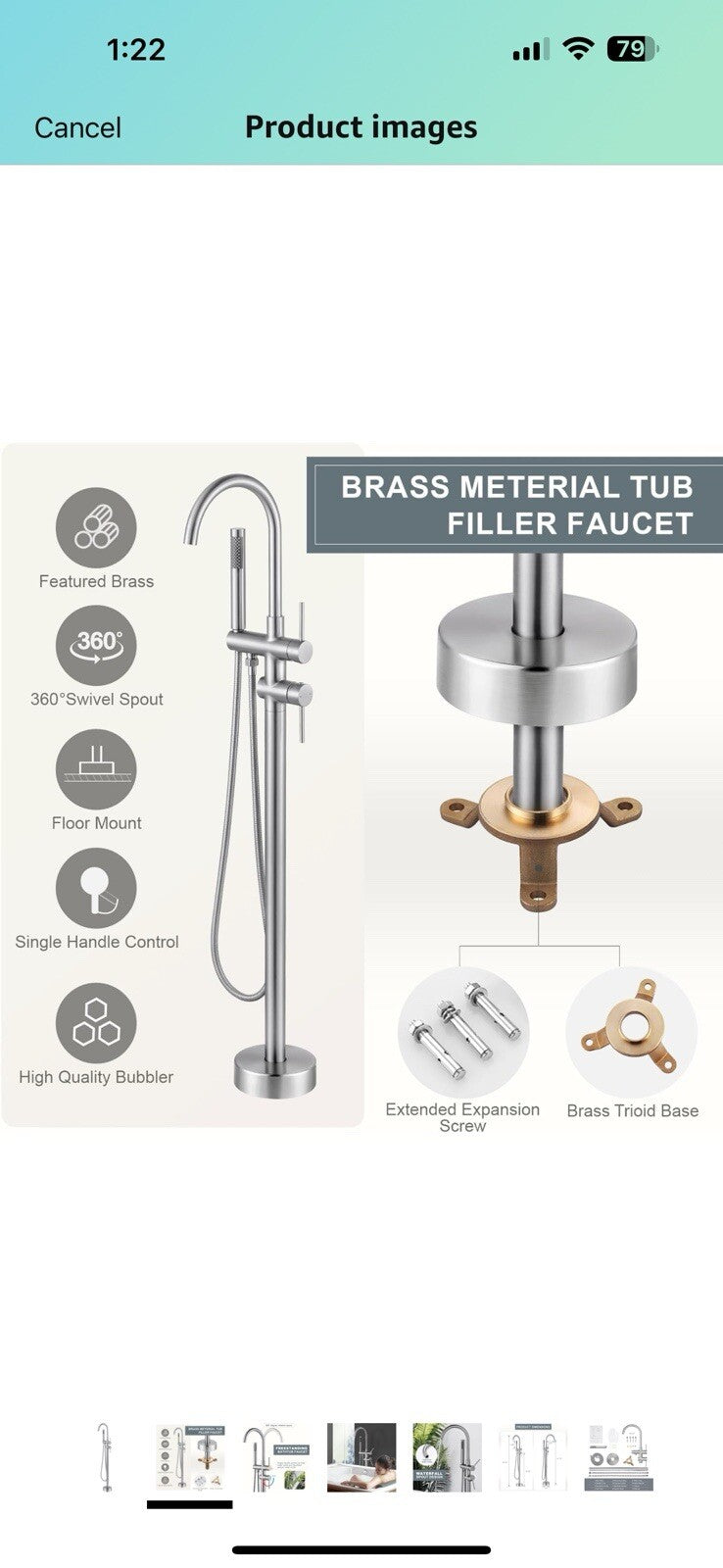 Freestanding Tub Filler Faucet, Floor Mount Brushed Nickel Bathtub Faucet