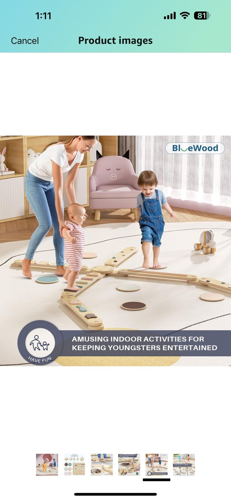 BlueWood Balance Beam for Kids 3-5, Toddler Sensory 6 PCS Morandi Pink