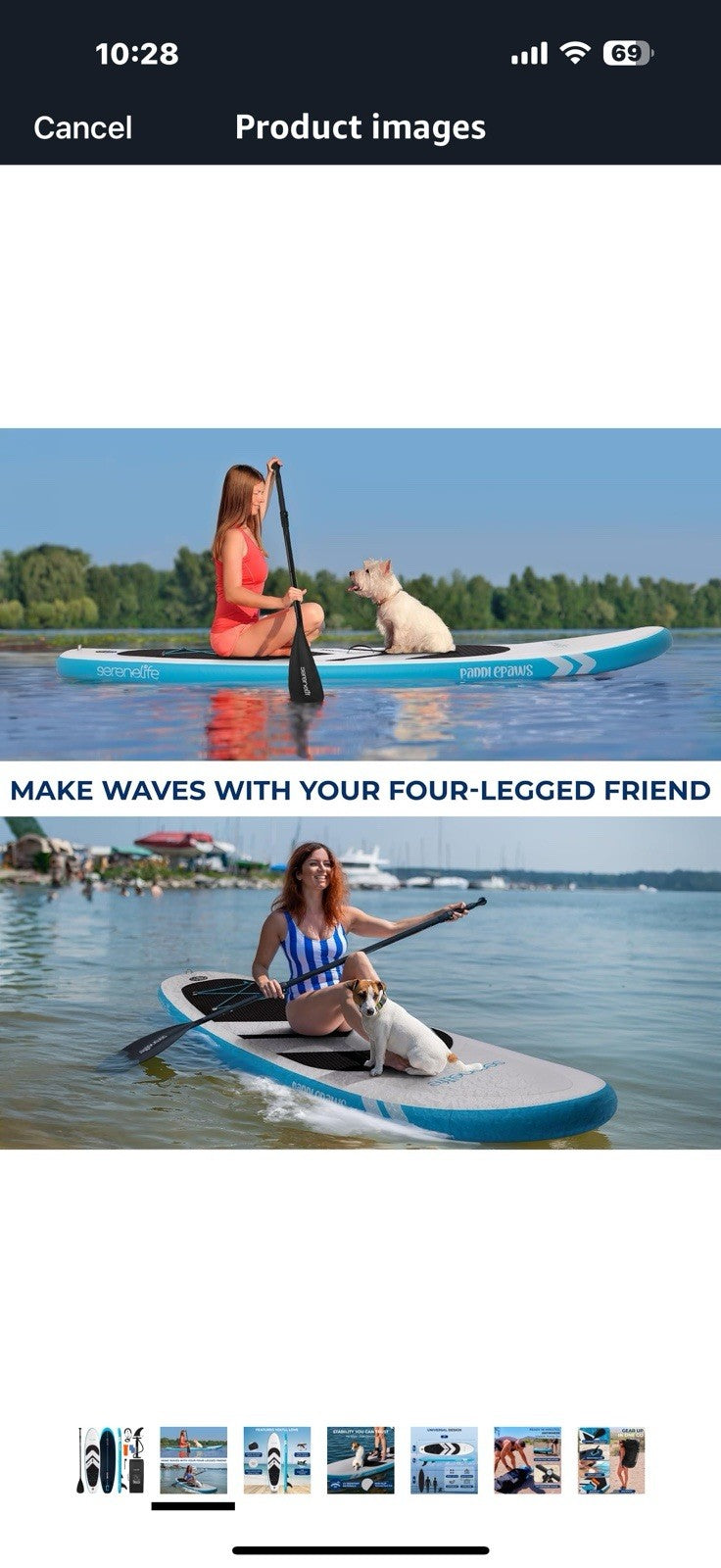 SereneLife 11’ Inflatable SUP - Pet-Friendly Stand-Up Paddle Board for Adults
