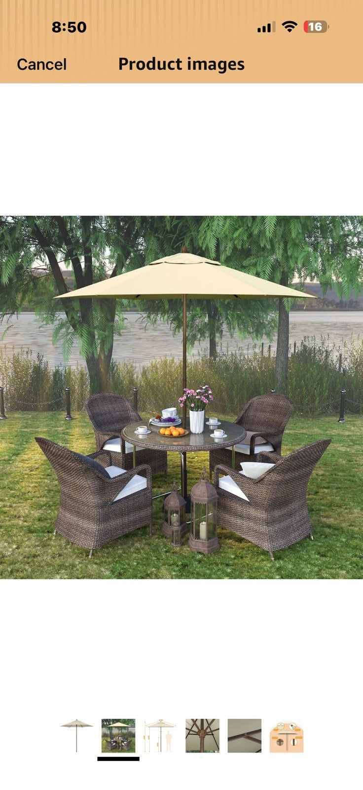 Sunline 9 ft Faux- Wood Patio Umbrella, Push Open Pin Stop Outdoor Market 