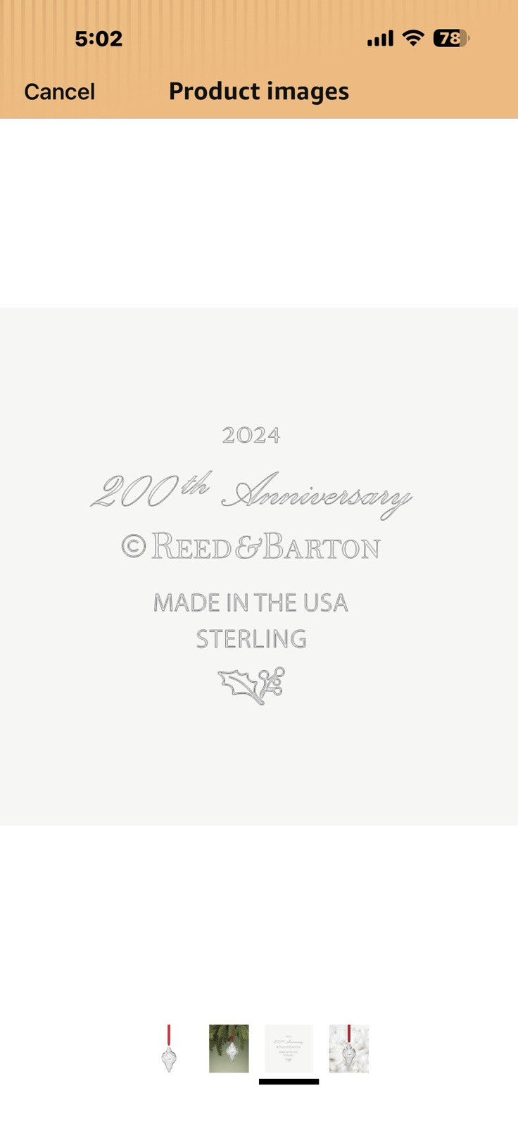 Reed & Barton 897053 200th Anniversary Celebration Christmas Tree Ornament