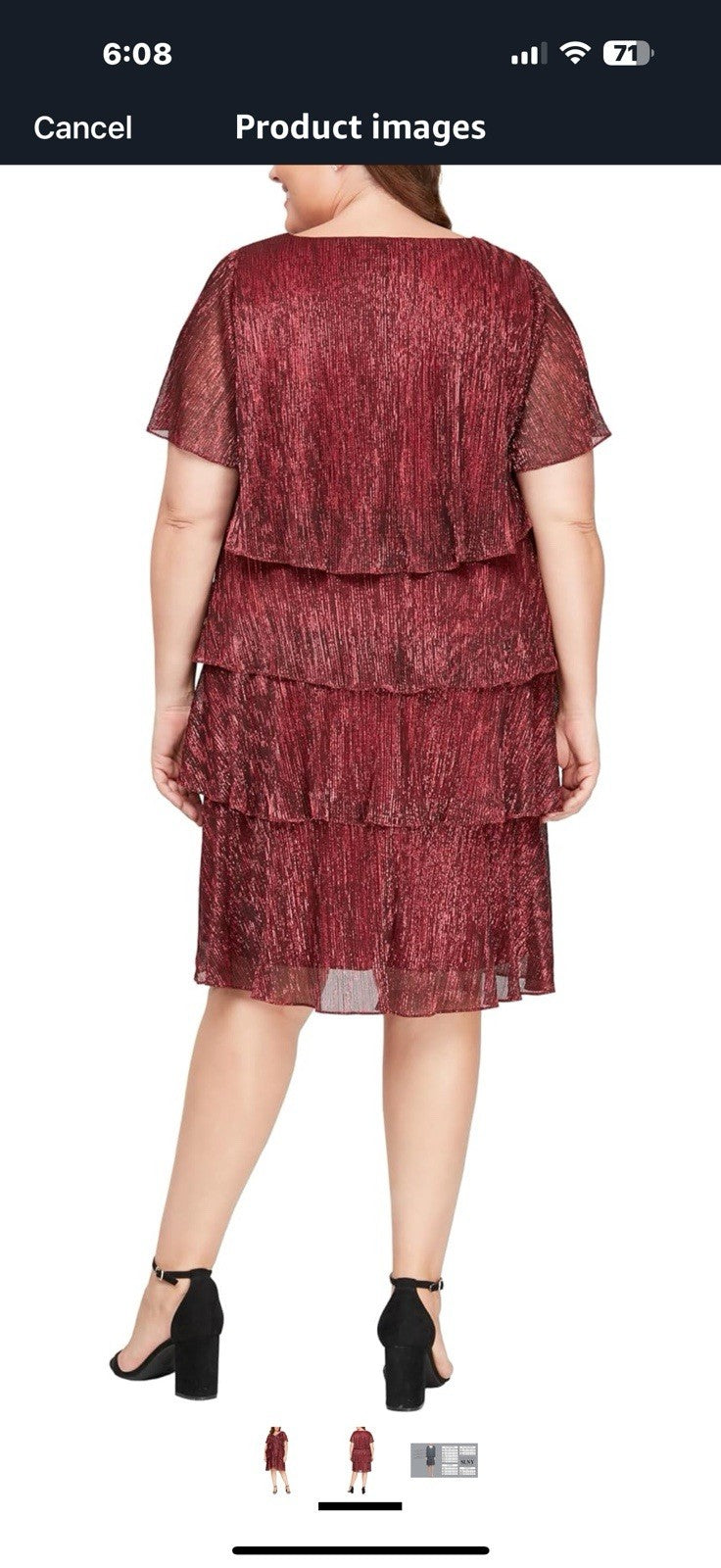 S.L. Fashions Women's V-Neck Tiered Boudre Cocktail Dress with Crystal 14 Plus