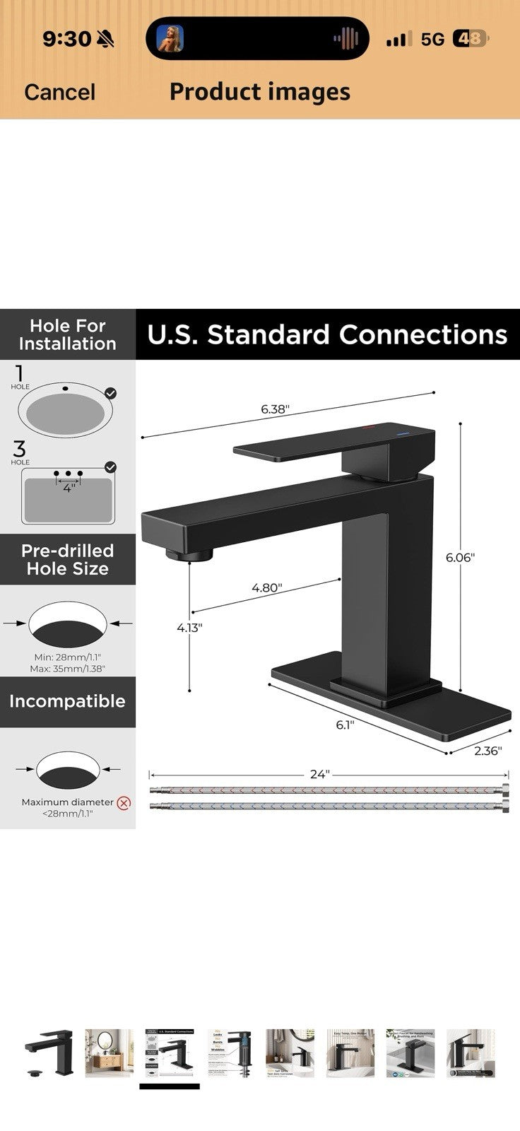 FORIOUS Bathroom Faucets, Single Handle Black Bathroom Faucet 