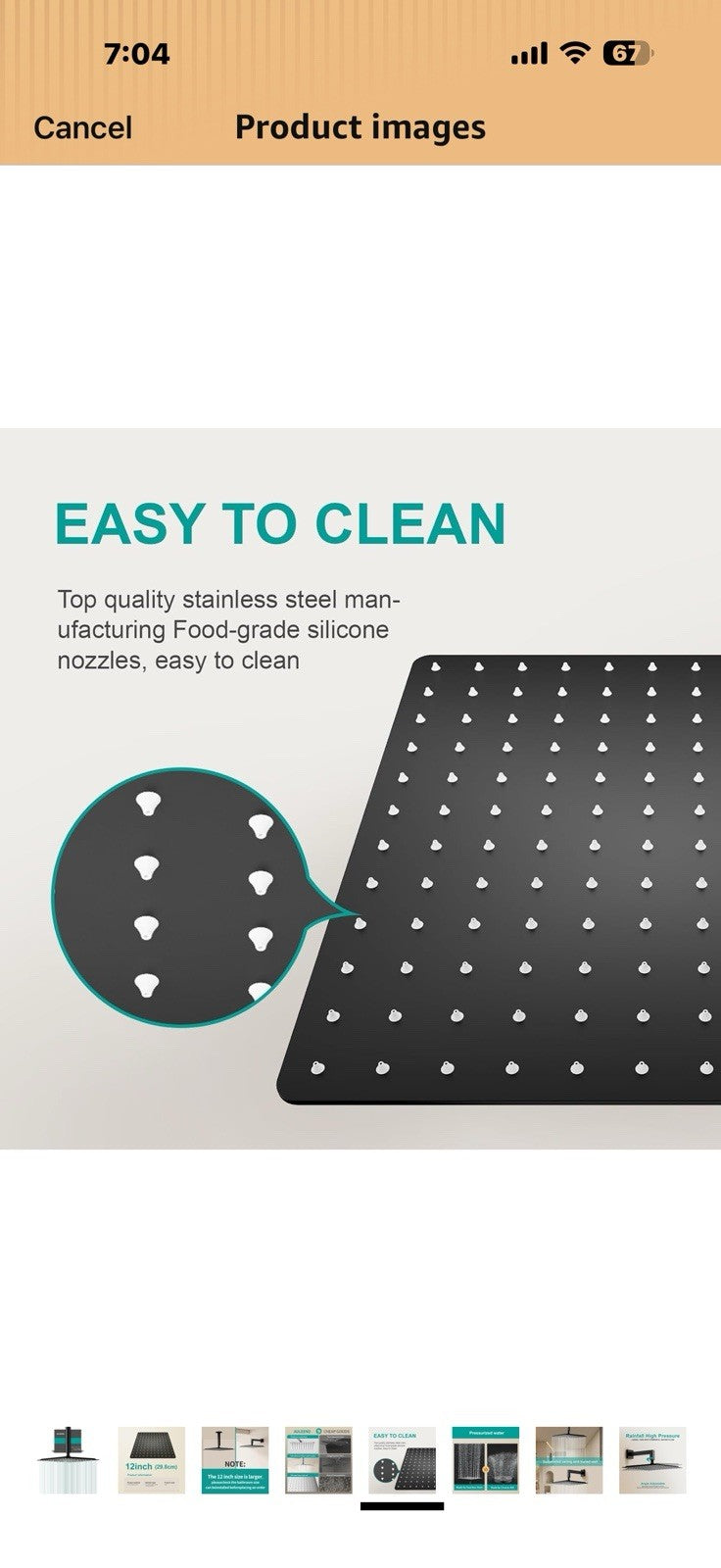 Square Rain Shower Head, High Flow Stainless Steel,Work with any decorative